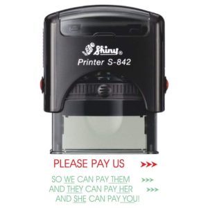 Shiny 38x14mm Stock Stamp - Please Pay Us Plus