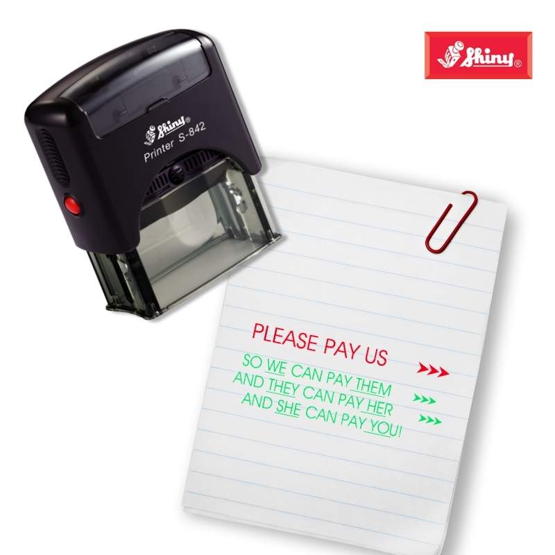 Shiny 38x14mm Stock Stamp - Please Pay Us Plus