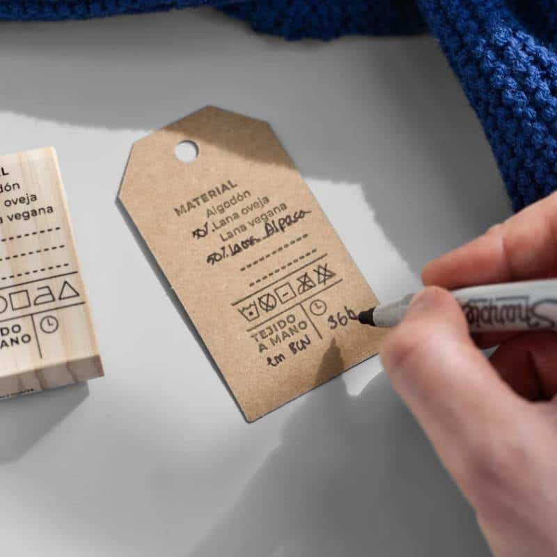 Wooden Hand Stamp on products tags