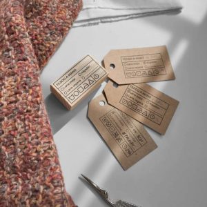 Wooden Hand Stamp on products tags