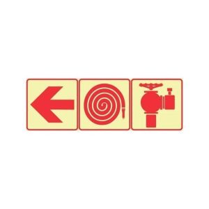 Red Arrow Left Fire Hose + Fire Hydrant Sign