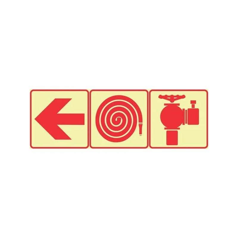 Red Arrow Left Fire Hose + Fire Hydrant Sign