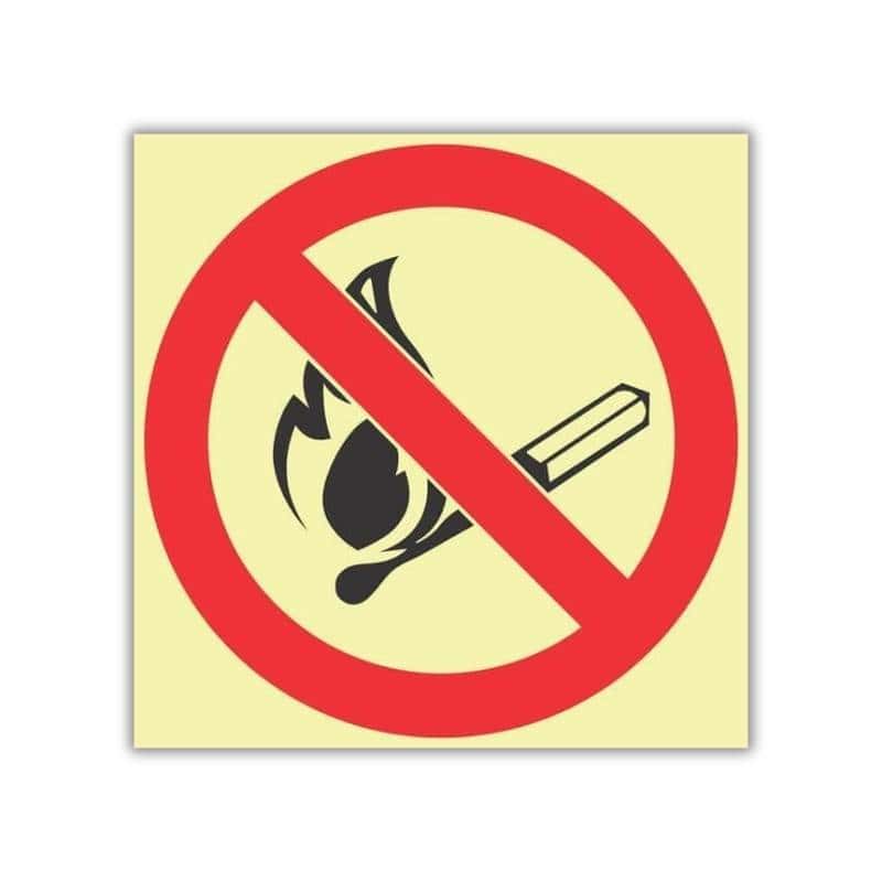 No Fire or Open Flames Photoluminescent Sign