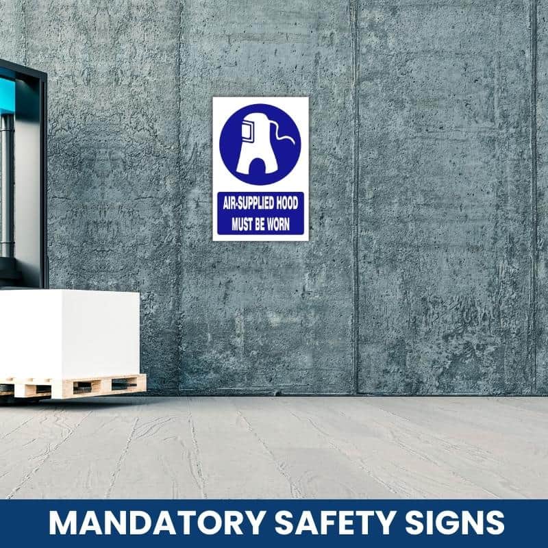 Air-supplied hood must be worn safety sign (MV011A)