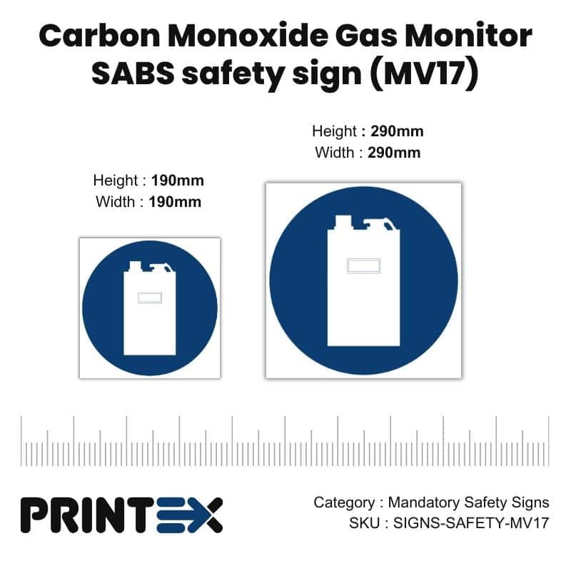 Carbon Monoxide Gas Monitor SABS safety sign (MV17)
