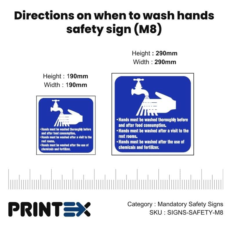 Directions on when to wash hands safety sign (M8)
