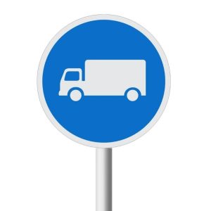 Goods Vehicles Only road sign (R123)