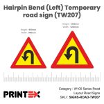 Hairpin Bend (Left) Temporary road sign (TW207)