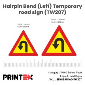 Hairpin Bend (Left) Temporary road sign (TW207)