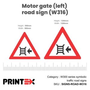 Motor gate (left) road sign (W316)