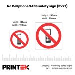 No Cellphone SABS safety sign (PV27)