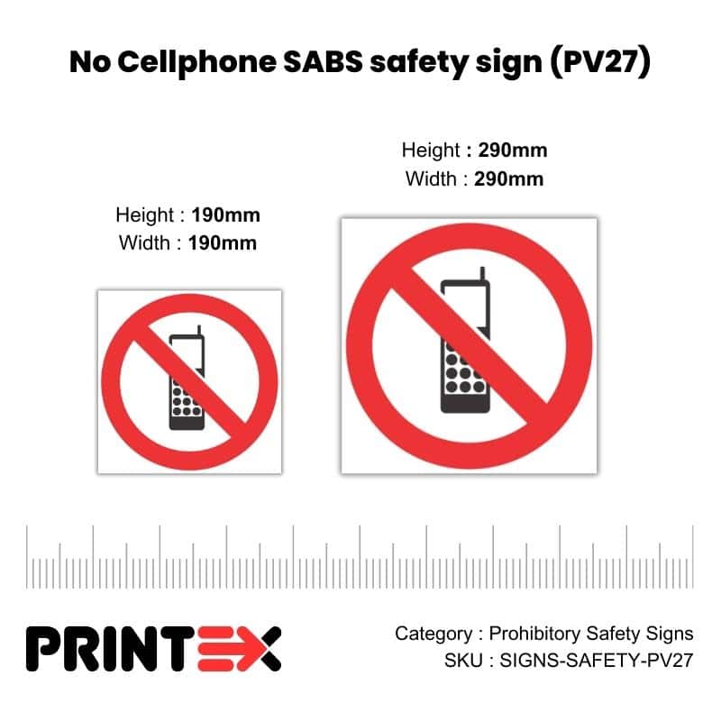 No Cellphone SABS safety sign (PV27)
