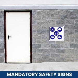 PPE - Goggles, Hard Hat, Ear Protection, Gloves and safety shoes safety sign (M084)