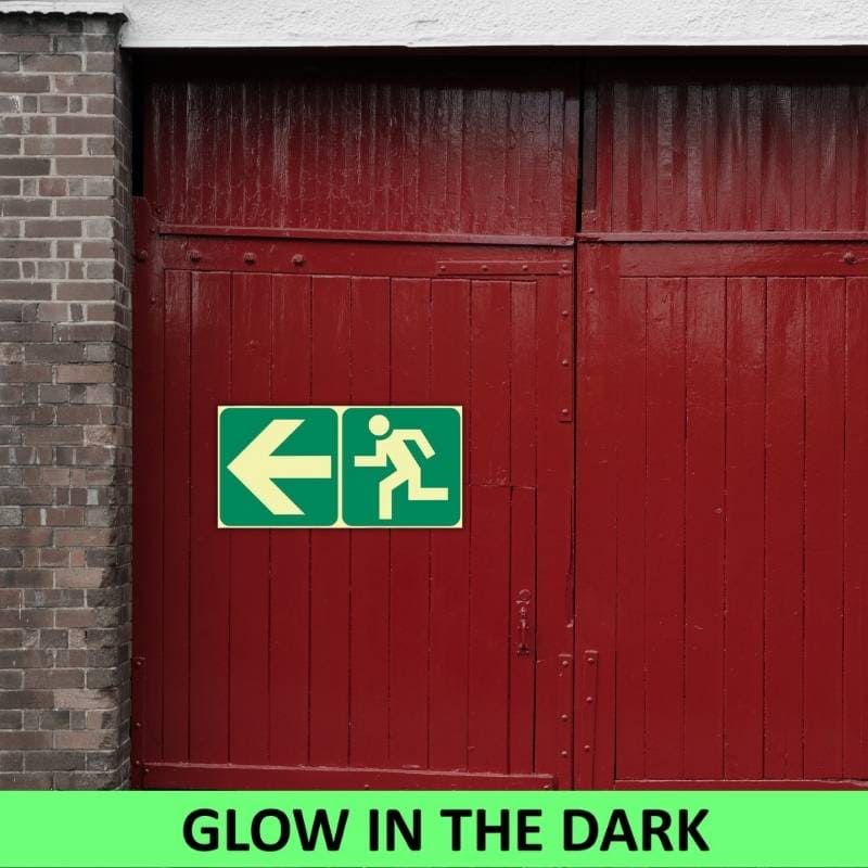 Arrow Left + Running Man Left Photoluminescent Sign