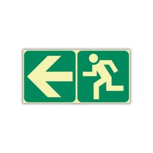 Arrow Left + Running Man Left Photoluminescent Sign