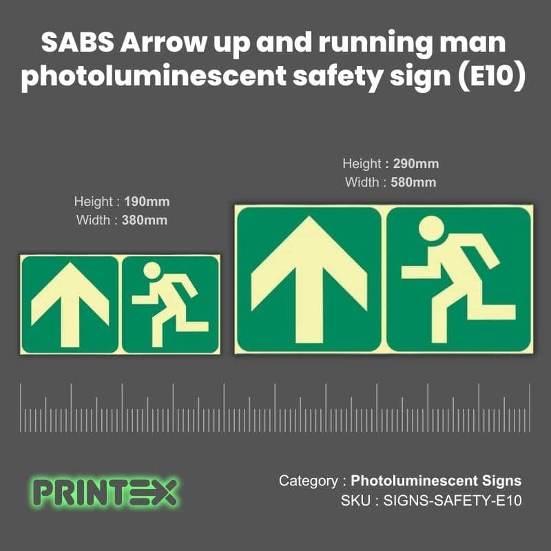 Running man with an Arrow upwards Photoluminescent Sign