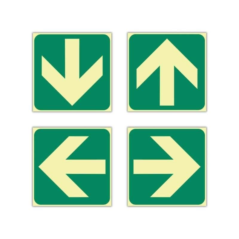General Direction Green Arrow Photoluminescent Sign