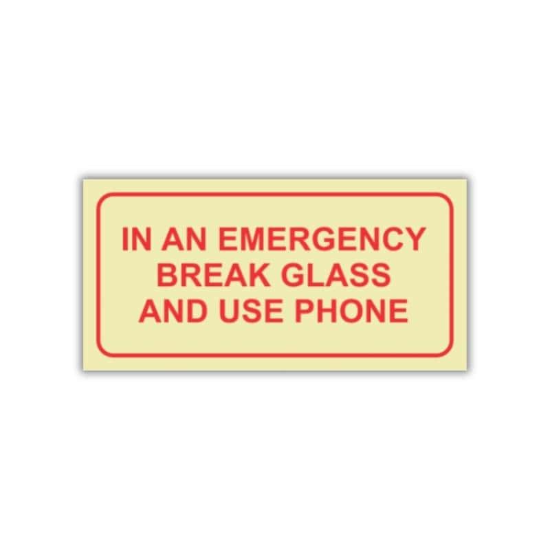 SABS In an Emergency break glass and use phone photoluminescent safety sign (F40)