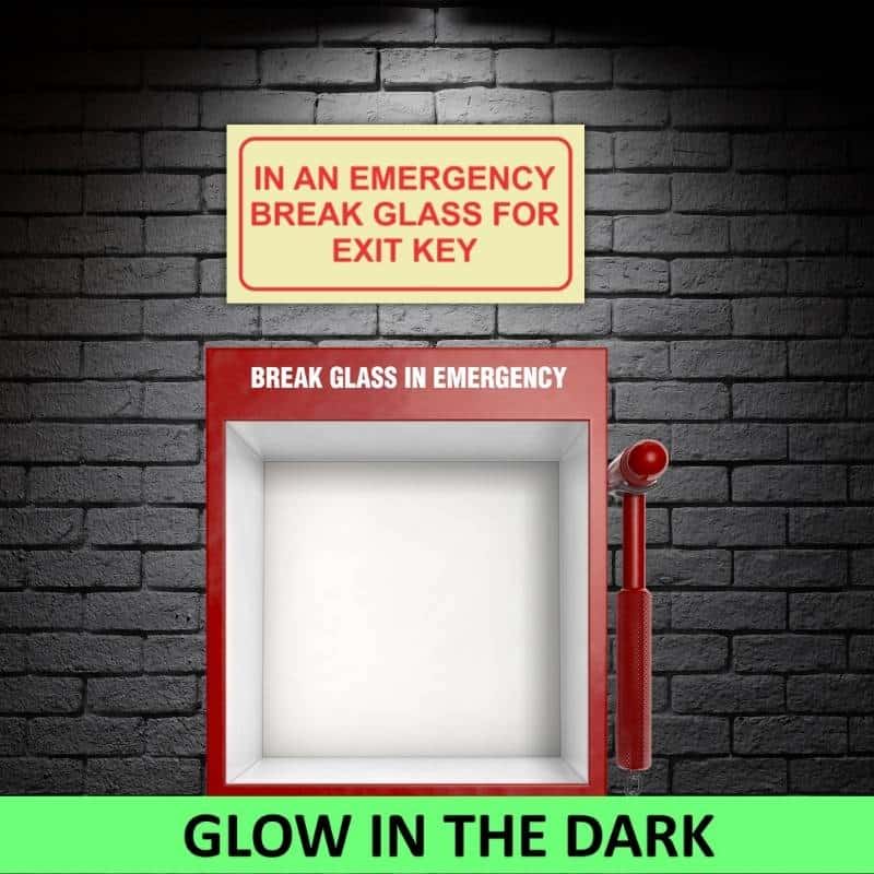 SABS In an emergency break glass for exit key photoluminescent (glow in the dark) sign (F43) (3)