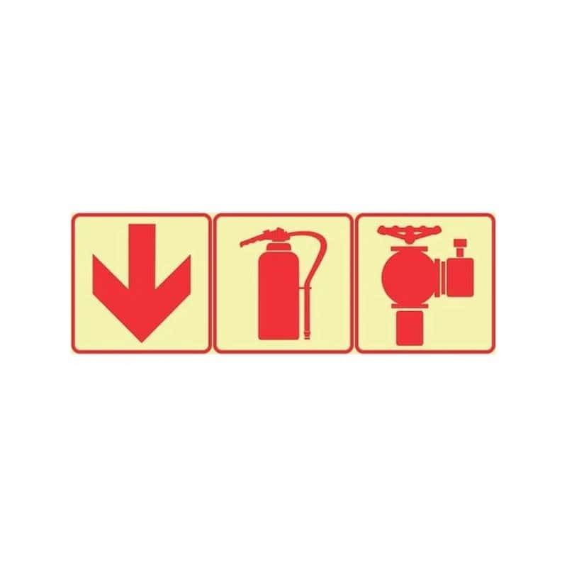 Red Arrow Down Fire Extinguisher + Fire Hydrant Sign