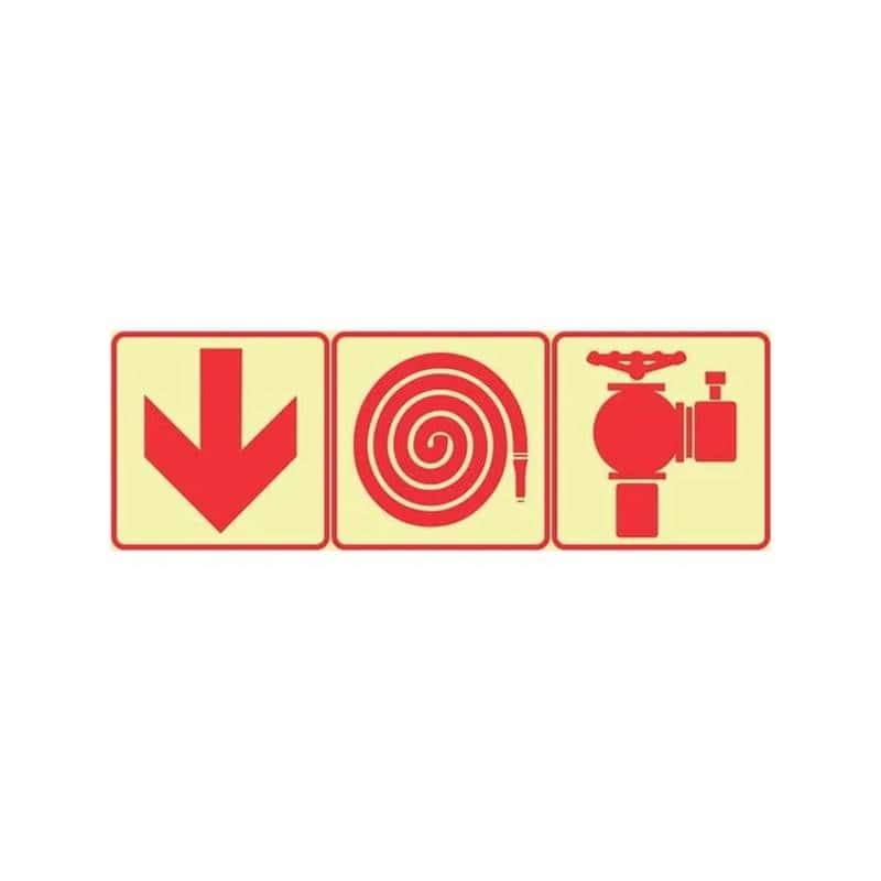 SABS Red Arrow Down, Fire Hose And Fire Hydrant Photoluminescent sign (F7)