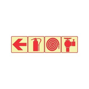 SABS Red Arrow Left, Fire Extinguisher, Fire Hose Reel And Fire Hydrant Photoluminescent (glow in the dark) safety sign (F2)