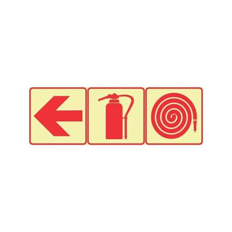 SABS Red Arrow Left, Fire Extinguisher, Fire Hose Reel Photoluminescent (glow in the dark) safety sign (F5)
