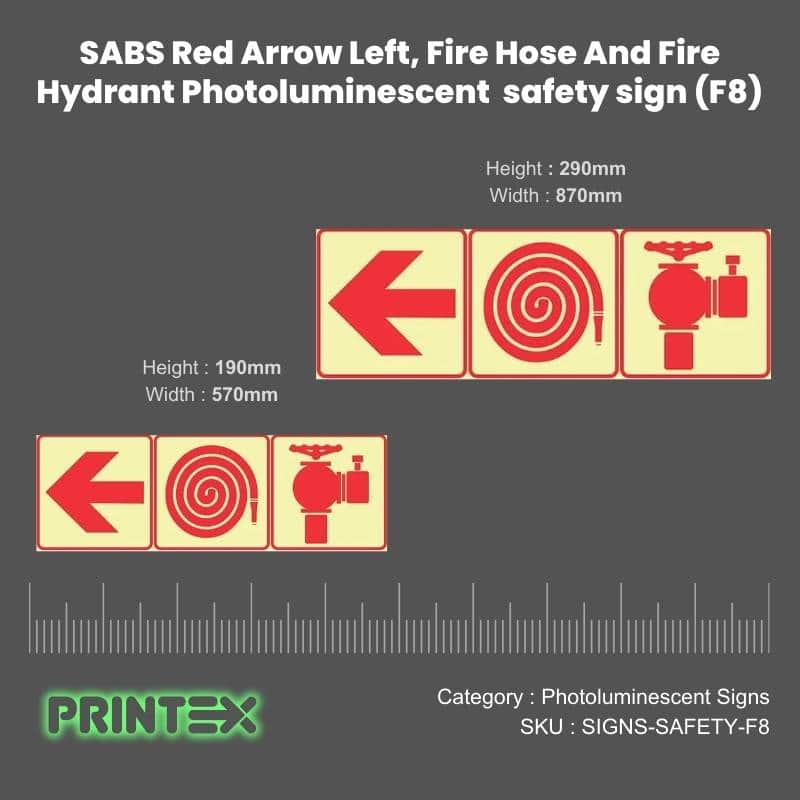 Red Arrow Left Fire Hose + Fire Hydrant Sign