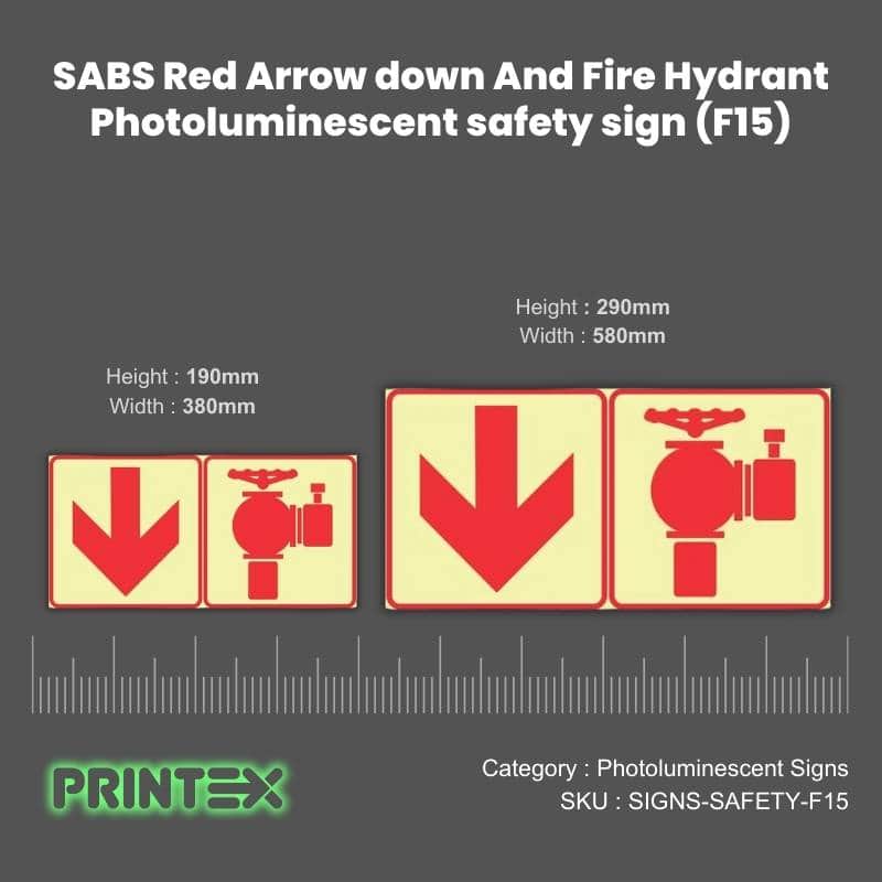 Arrow Down + Fire Hydrant Photoluminescent Sign