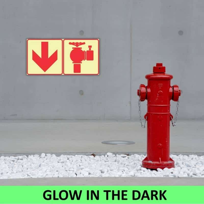 Arrow Down + Fire Hydrant Photoluminescent Sign