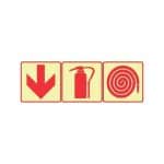 SABS Red Arrow down, Fire Extinguisher And Fire Hose Reel photoluminescent (glow in the dark) safety sign (F4)