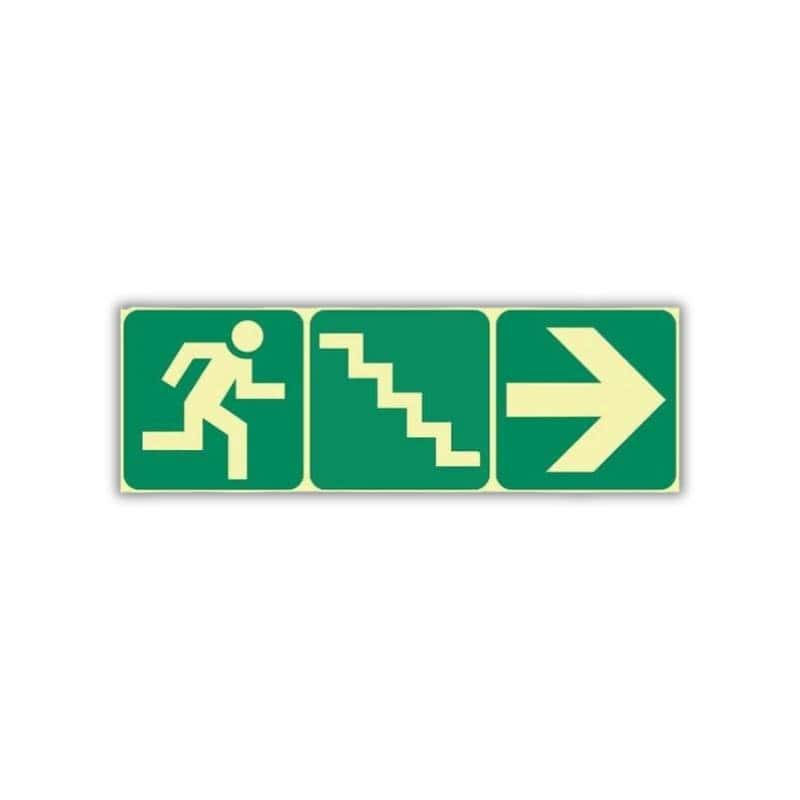 SABS Running Man, stairs down with arrow right photoluminescent. (E16)