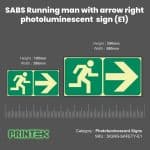 SABS Running man with arrow right photoluminescent (glow in the dark) sign (E1)