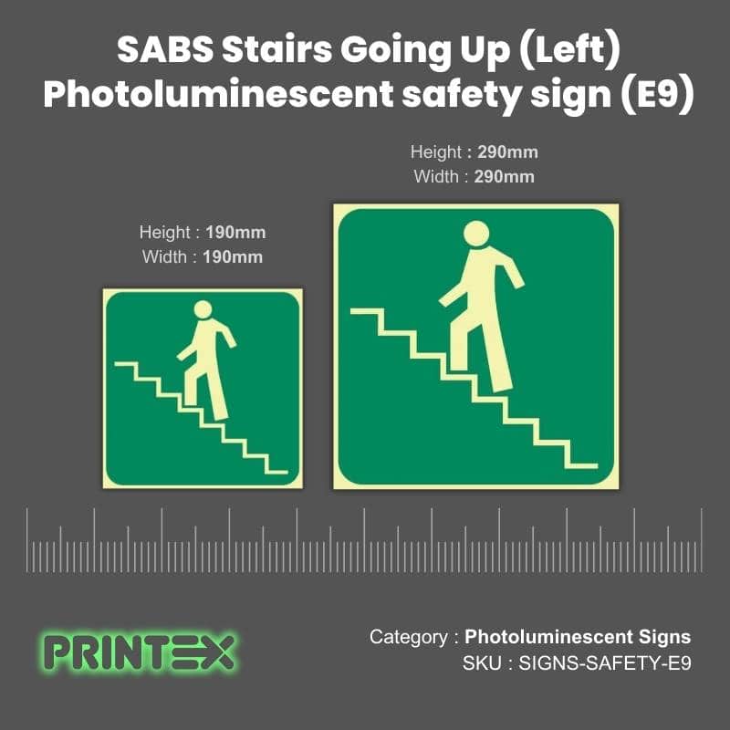 SABS Stairs Going Up (Left) Photoluminescent (glow in the dark) safety sign (E9) (2)