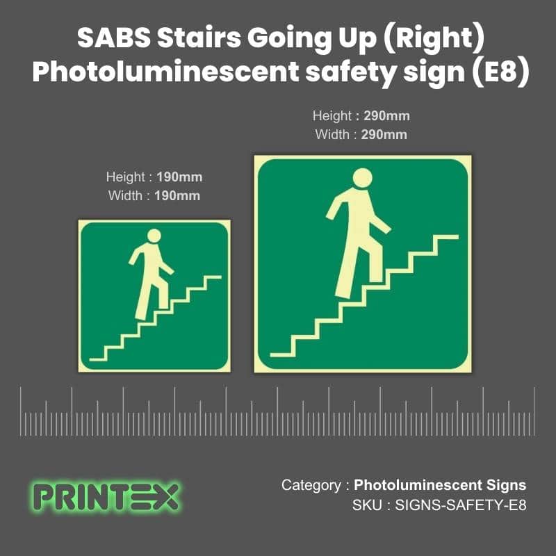 SABS Stairs Going Up (Right) Photoluminescent Sign (E8)