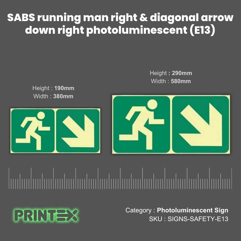 SABS running man right & diagonal arrow down right photoluminescent (E13)