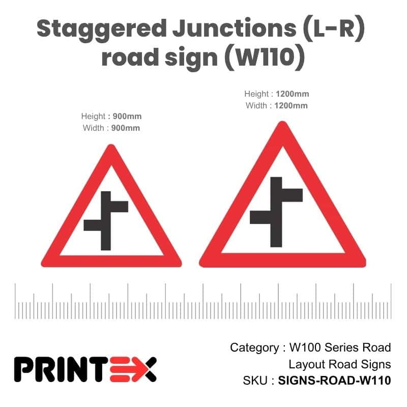 Staggered Junctions (L-R) Road Sign (W110)