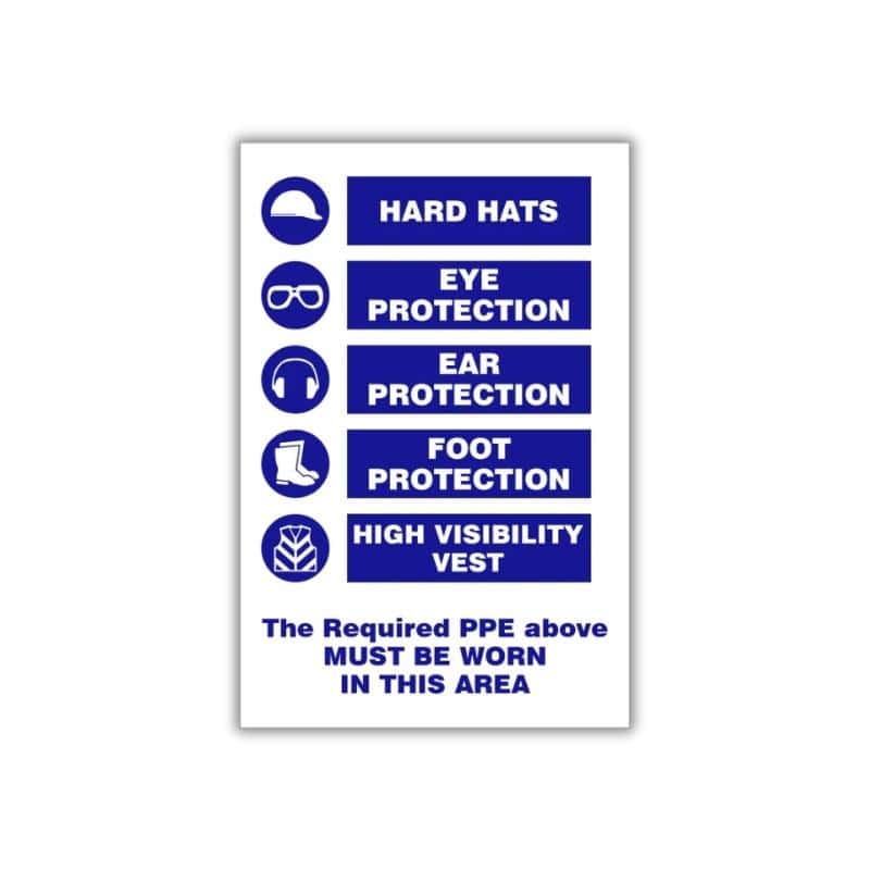 The required PPE must be worn in this area safety sign (M101)