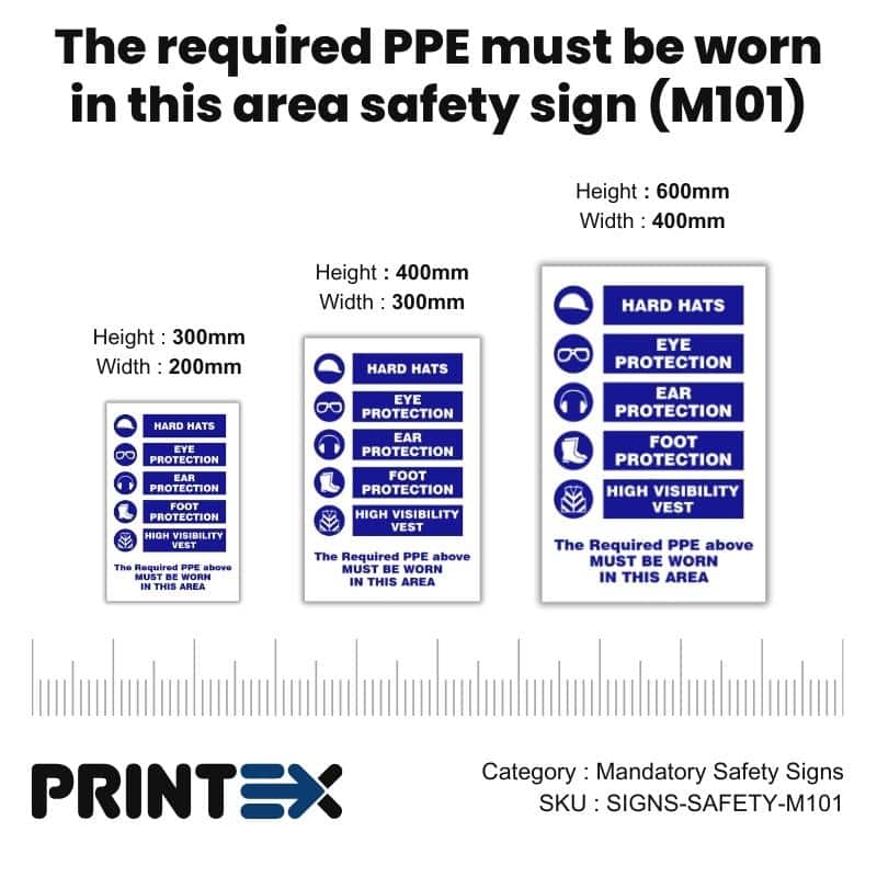 The required PPE must be worn in this area safety sign (M101)