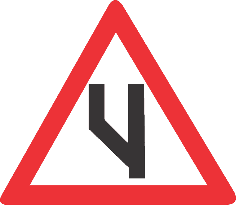 BEGINNING OF DUAL ROADWAY (TO LEFT) ROAD SIGN (W119)