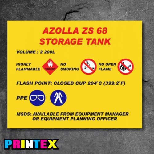Azolla ZS68 Storage Tank Sign