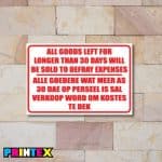 Goods Not Collected 30days Business Sign