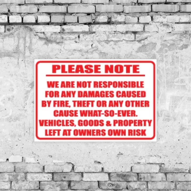 No Responsibility Damages Sign - Image 2