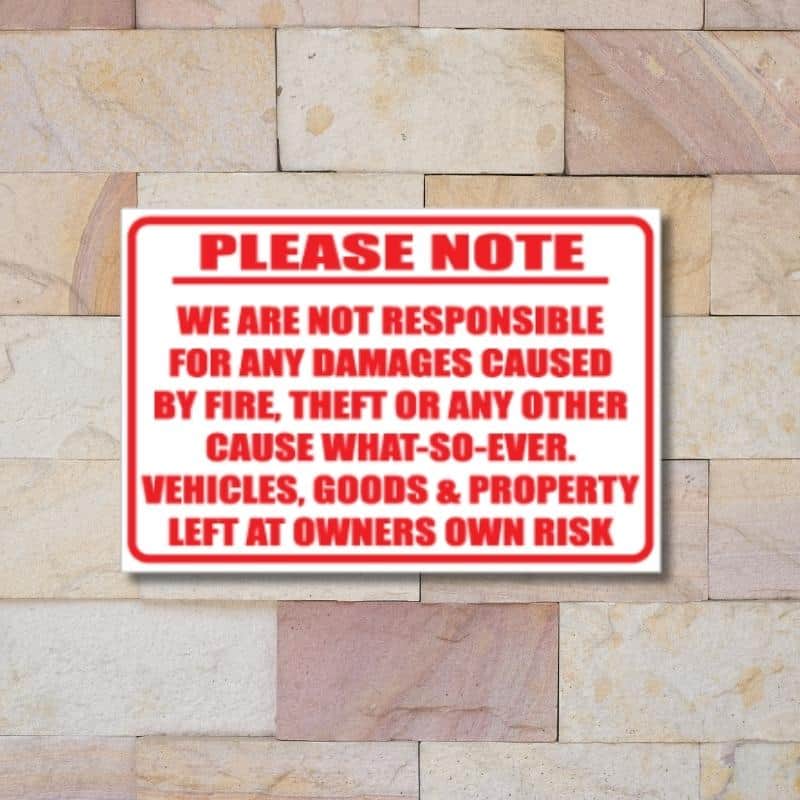 No Responsibility Damages Sign - Image 5