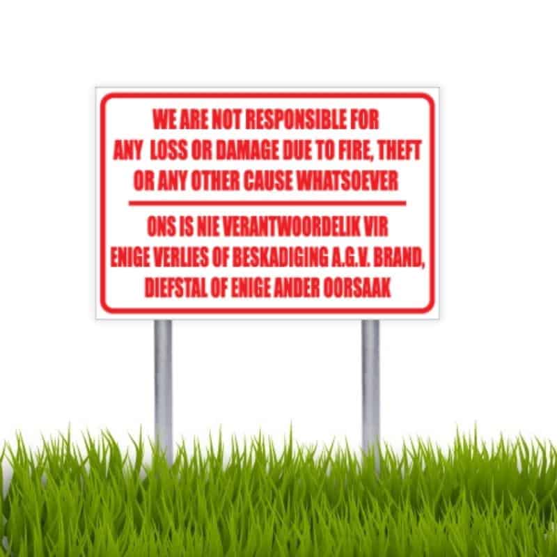No Responsibility For Loss Sign
