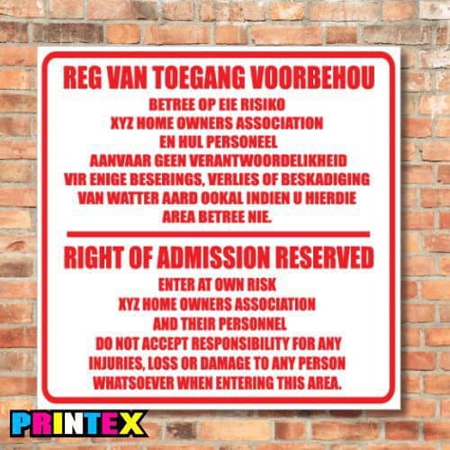 Right of Admission Reserved Business Sign