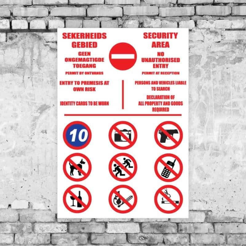 Security Area Rules Sign
