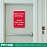EMERGENCY EXIT ONLY ALARM WILL SOUND IF OPENED SAFETY SIGN (FE3)