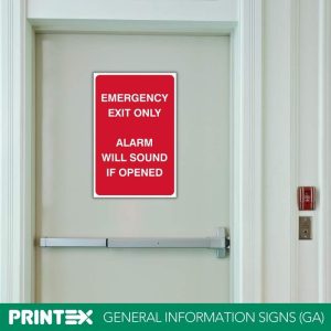 EMERGENCY EXIT ONLY ALARM WILL SOUND IF OPENED SAFETY SIGN (FE3)