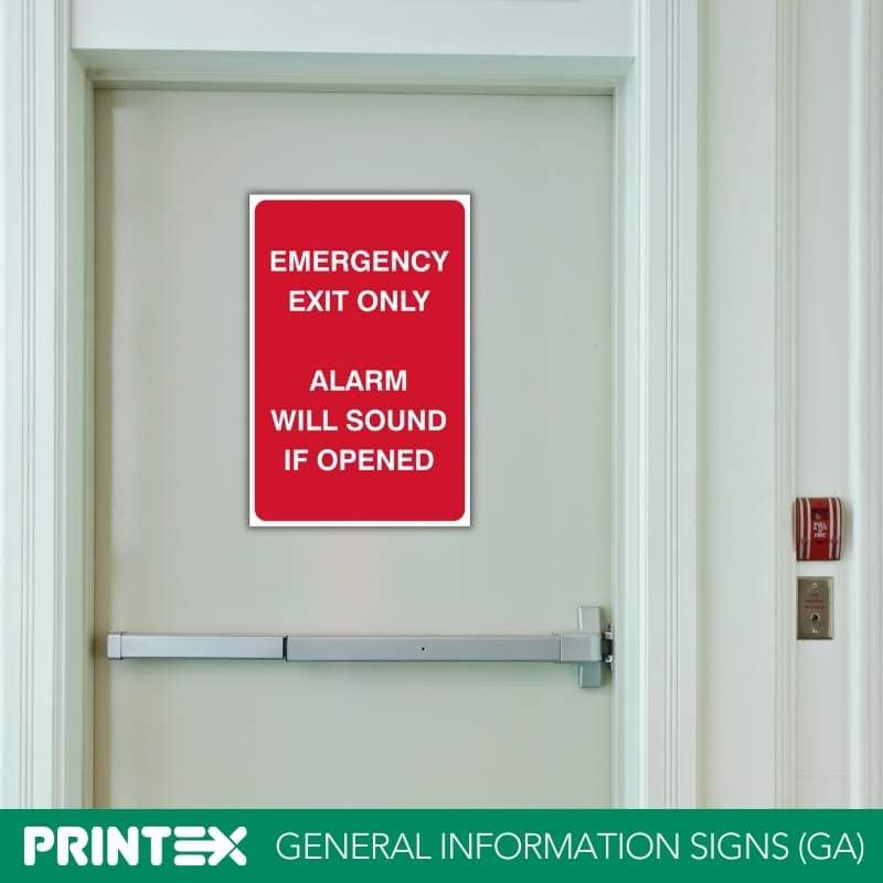 EMERGENCY EXIT ONLY ALARM WILL SOUND IF OPENED SAFETY SIGN (FE3)